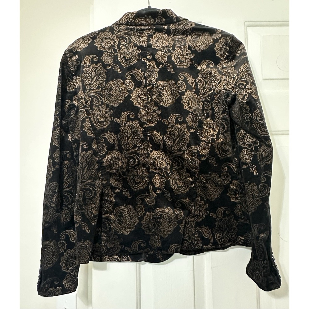 Lauren Ralph‎ Lauren Womens Blazer 10 Black Velvet Gold Floral Paisley Luxury - Picture 4 of 7